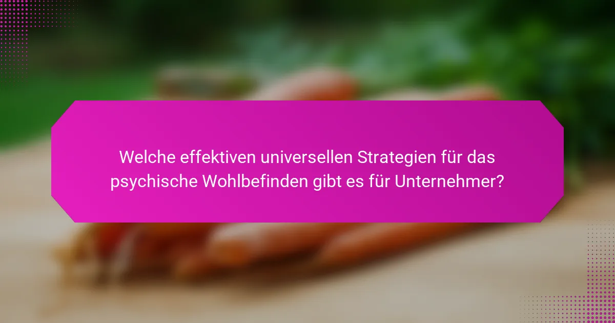 Welche effektiven universellen Strategien für das psychische Wohlbefinden gibt es für Unternehmer?
