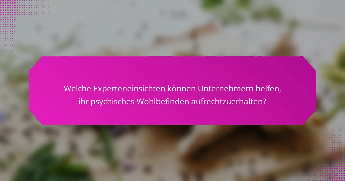 Welche Experteneinsichten können Unternehmern helfen, ihr psychisches Wohlbefinden aufrechtzuerhalten?